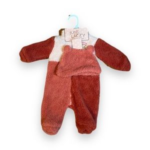 Zip up baby onesie with little bear hat